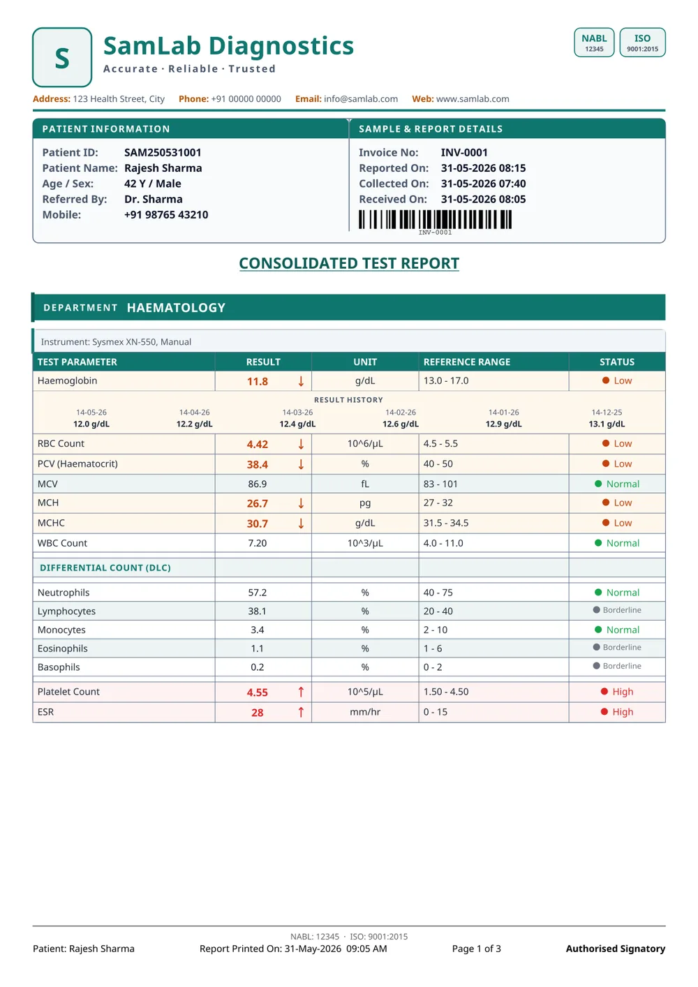 Classic report format — page 1