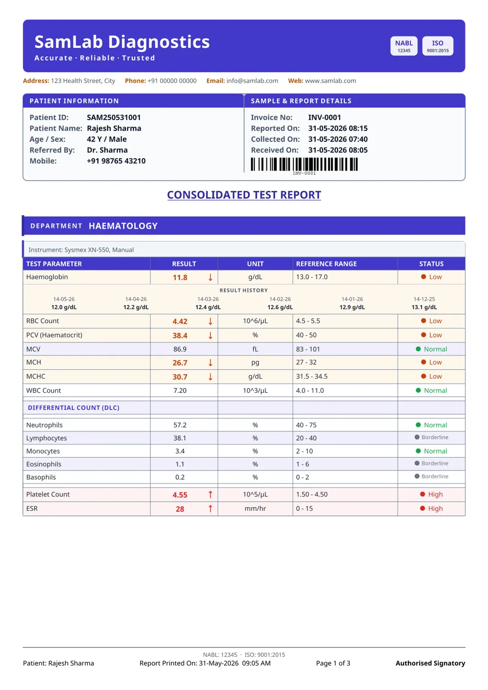 Colored Header report format — page 1